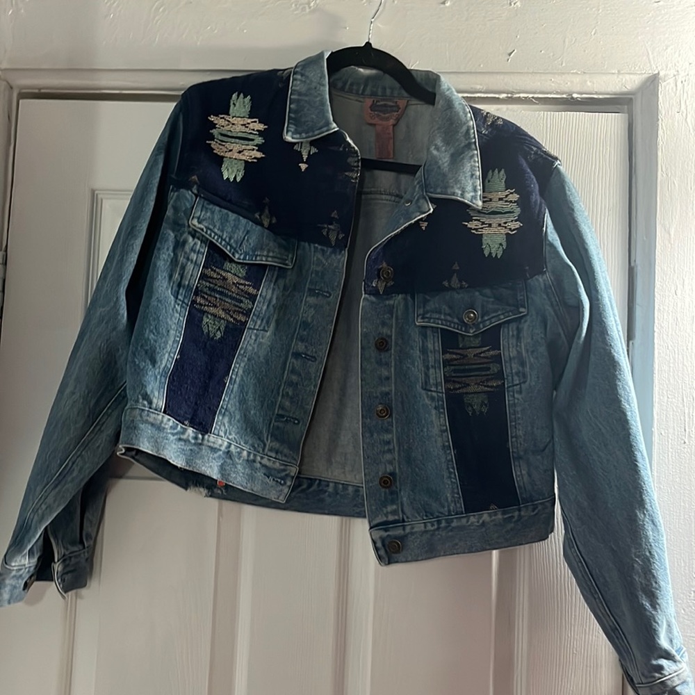 Vintage beaded Aztec denim jacket